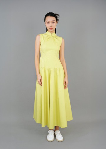 無袖低腰褶邊A字連衣裙 |香港設計