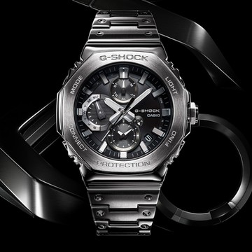 CASIO卡西歐 G-SHOCK 藍牙 太陽能電力 率性酷黑 全金屬 高質感指針 八角形錶殼 GMC-B2100D-1A_46.3mm