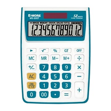 E-MORE 計算機 MS-20GT 藍色 國家考試專用 12位數顯示 太陽能雙電源 輕巧便攜  1個