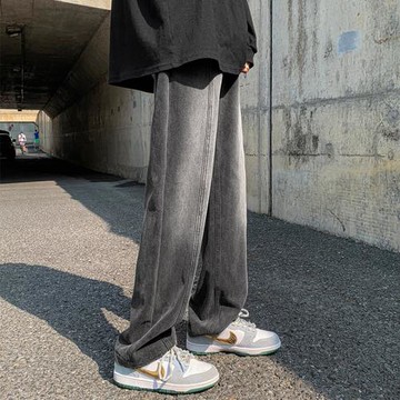 美式復古工裝牛仔褲男春秋新款直筒寬松闊腿褲歐美街頭hiphop褲子