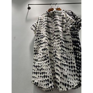 夏季女裝新款韓版印花翻領單排扣純棉寬松短袖連衣裙女