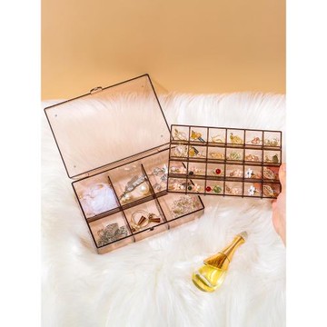 邦佳宜梳妝臺桌面首飾收納盒透明飾品耳環項鏈耳釘收納格長方形