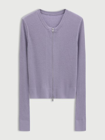 女裝 圓領長袖針織外套-淡紫色