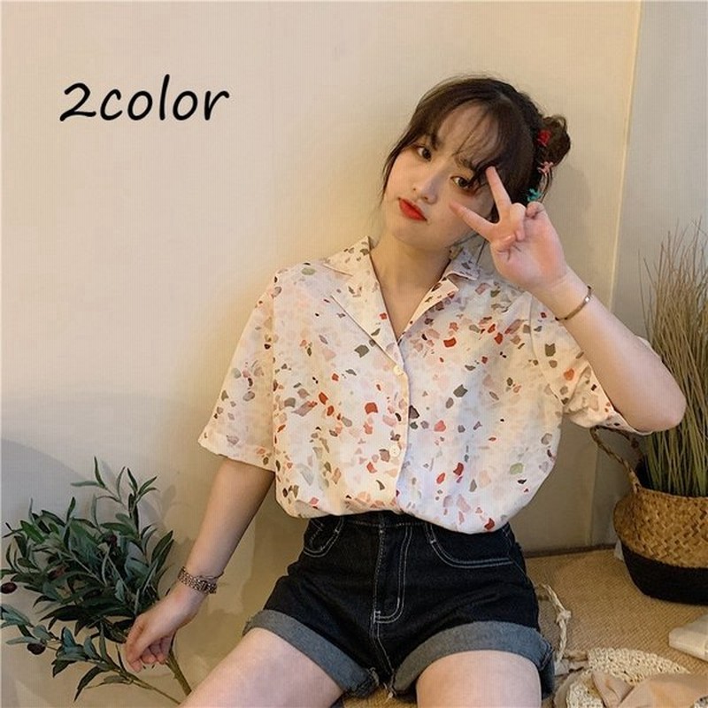 柄シャツ パステル 半袖シャツ ブラウス 総柄 ふんわり ガーリー レディース Vネック トップス 花柄 ビッグシルエット 通販 Lineポイント最大0 5 Get Lineショッピング