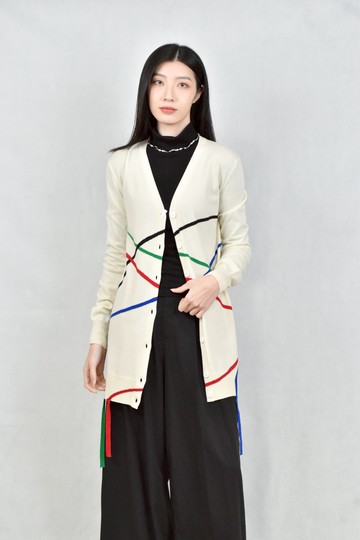 (S) loewe白色針織排釦外套