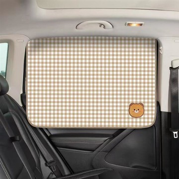 【花太太】磁吸式汽車遮陽簾 防曬隔熱遮光車用窗簾-單入組 棕色格子熊_廠商直送