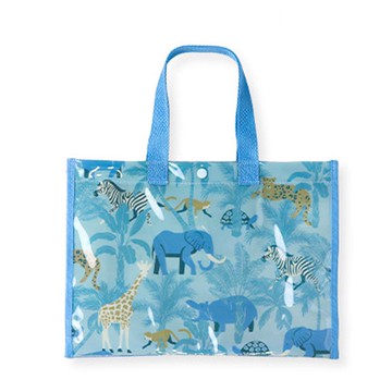 日本 ZOOLAND - 防水PVC手提袋/游泳包-叢林動物-淺藍 (25x34cm)