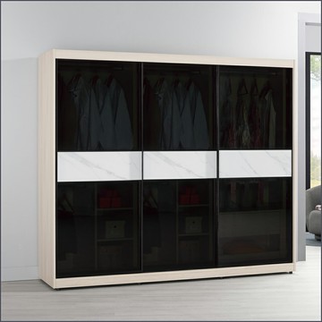 7.5尺鋁框推門衣櫥黑玻璃 衣櫥 收納衣櫃 滑門衣櫥 【149B110217】Leader傢居館149-A212+A212+A213