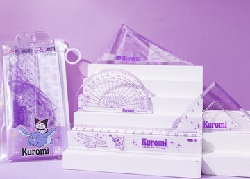 卡通15cm尺+三角板套組(4入)-卡通人物庫洛米-紫色