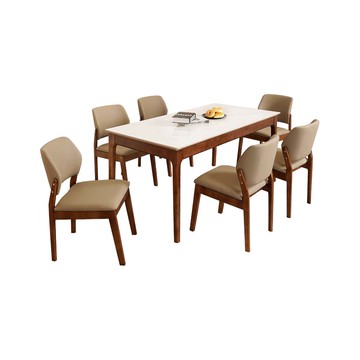 Homelike 喜家居岩板餐桌椅組(一桌六椅)-胡桃色(2420-33)