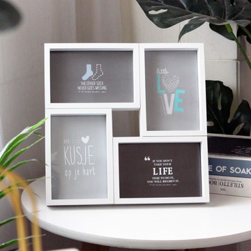 創意組合相框4框6寸擺臺掛牆雙用連體照片牆像框北歐風黑白色相架 99購物節