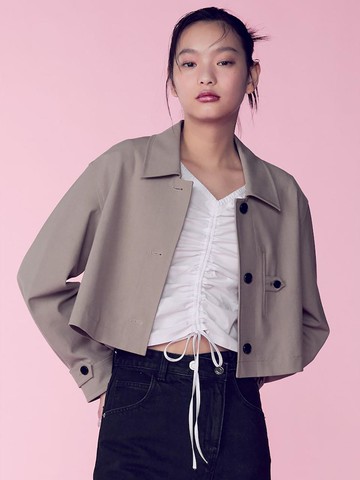 Button Detail Casual Short Jacket_Khaki