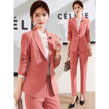 粉色小香風西裝外套女秋季時尚氣質女神范小個子今年流行職業套裝