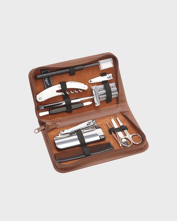 Monogrammed Leather Travel Grooming Toiletry Kit