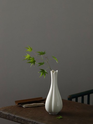 宋式瓜棱瓶水仙瓶景德鎮陶瓷草木灰白色米色大號桌面清供花器花瓶