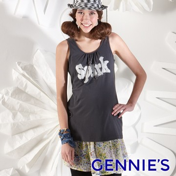 Gennies奇妮 粉漾花火雪紡春夏背心上衣-鐵灰/桃紅(G3123)