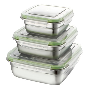 304不鏽鋼保鮮盒 正方形三件套 400ml+750ml+1200ml  1組