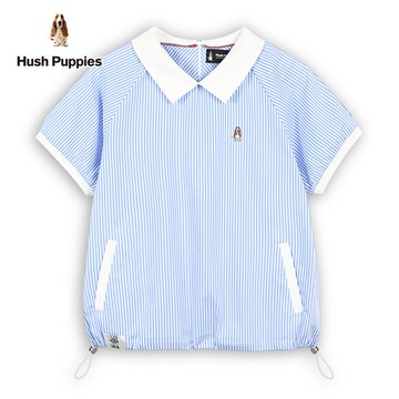 Hush Puppies 上衣 女裝簡約直條紋翻領刺繡小狗上衣