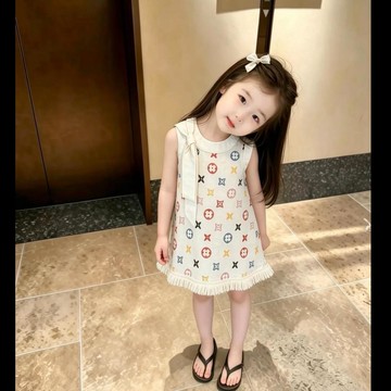 Mini baby🌷彩繪老錢花女童連衣裙夏季高級感小童寶寶公主裙子韓版