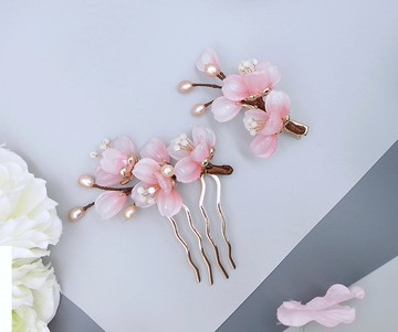 檸檬手作髮飾  側影桃花髮釵/髮夾  (流蘇可拆)