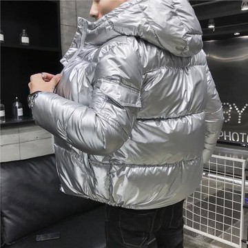 男士冬季棉衣外套2024新款韓版亮面PU皮羽絨棉服潮流冬裝潮牌棉襖