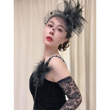 法式復古夜上海婚紗禮服旗袍配飾頭飾帽子面紗網紗黑色小禮帽女秋