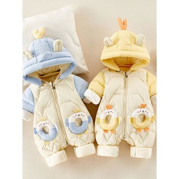 嬰兒羽絨服連體衣男冬季衣服寶寶冬裝白鴨絨套裝女新生兒外出抱衣