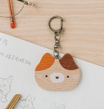 【Simple Zone】遊木時光 woodtime隨行小WOOD鏡隨身鏡 / 鑰匙圈 / 造型吊飾(大頭貓貓)