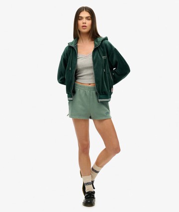Superdry Women's Athletic Essentials Tonal Embroidered Shorts Green Size: 4