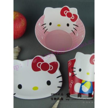 可愛三麗鷗立體KT凱蒂貓頭造型人氣卡通密胺美耐皿兒童盤碗杯套裝