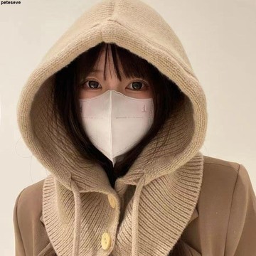 【冬季保暖】帽子 巴拉克拉法帽 帽子女 毛帽 針織帽 圍脖一體 情侶款 護耳 騎車保暖 紅色帽子