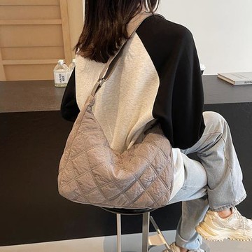 Acorn*橡果-韓系菱格紋斜背包側肩包防潑水包餃子包購物包6927(灰色)