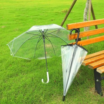 小清新透明包邊雨傘自動直桿白色傘女透視可愛長柄廣告傘