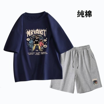夏季必備 100%純棉T恤 潮流百搭短t 短袖T 男生t恤 短褲 套裝 寬鬆短袖T恤男 大尺碼上衣套裝 3784