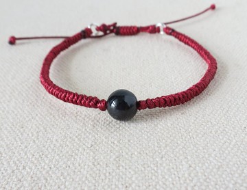 【金剛結】本命年【幸運石】烏雞翡翠韓國蠟線手鍊*GC08*避邪