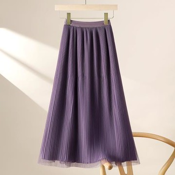 兩面穿半身裙春夏女2025新款中長款小個子網紗a字百褶裙顯瘦紫色