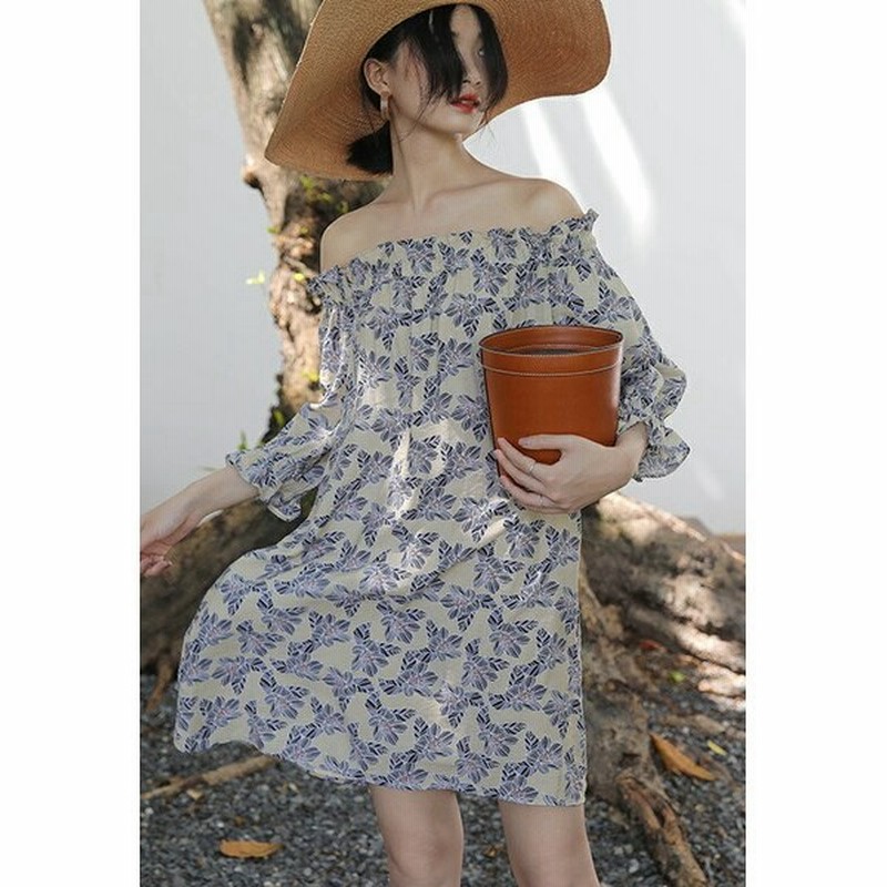 レディース 韓国ファッション オープンショルダー 肩見せ オフショルダー ワンピース 五分袖 ミニ丈 花柄 ボタニカル柄 春物 夏物 スカート 普段着 オフコーデ 通販 Lineポイント最大0 5 Get Lineショッピング