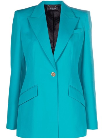Versace - single-breasted blazer - women - Cupro/Virgin Wool - 38 - Blue