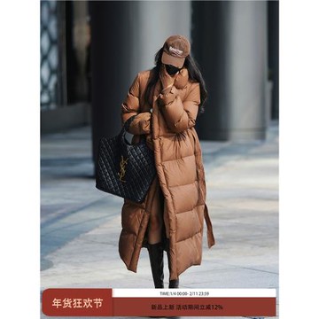 Luna7xi 咖色立領羽絨服女2024年冬季新款寬松加厚長款白鴨絨外套