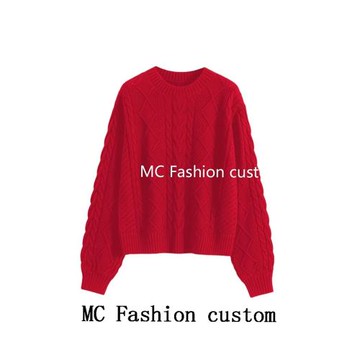 品牌折扣麻花圓領毛衣女秋冬2025新款慵懶風寬松套頭加厚針織外穿