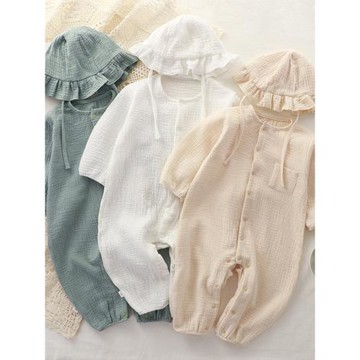 初秋嬰兒連體衣純棉紗布0一3個月寶寶衣服薄款春秋睡衣長袖空調服