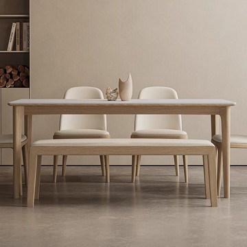 免運 可開發票 餐桌  原木奶油風純白巖板餐桌椅組合北歐日式小戶型家用白蠟木實木飯桌 快速出貨