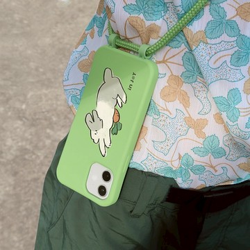 iPhone 16/15/14/13/12/SE3 懶洋洋貪吃兔 二合一防摔背繩手機殼