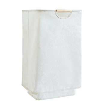 無印風質感收納籃 牛津布+木柄  大(27 x 40 x 56cm)  米色  1個