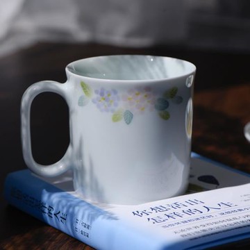 景德鎮手繪繡球喝水杯子高溫瓷釉下彩家用植物圖案田園風馬克杯