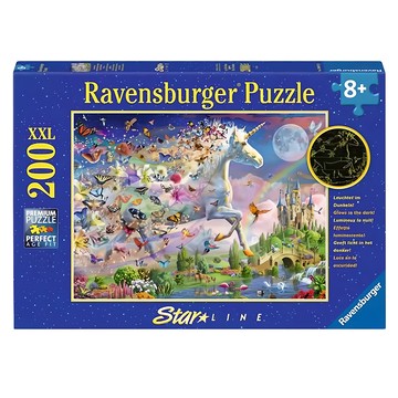 Ravensburger 維寶拼圖 夜光版 蝴蝶翩翩獨角獸 200片 XXL加大拼圖片  1盒
