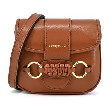 SEE BY CHLOE Saddie皮革復古銅環肩背包(棕色)