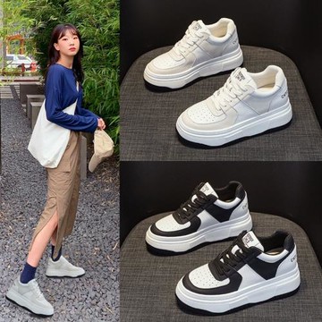 厚底小白鞋女鞋2026春季新款百搭運動休閑鞋增高系帶輕便學生板鞋