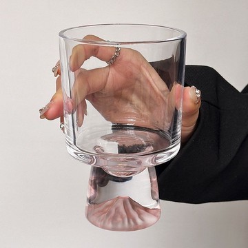 🔶台灣發貨🔶粉色山脈玻璃杯子水杯高級感小眾創意高脚飲品杯咖啡杯甜筒杯酒杯