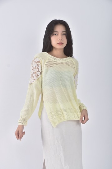 (M) 針織黃色長袖上衣